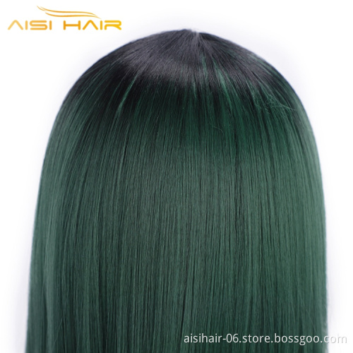 Aisi Hair Wholesale Middle Part Straight Bob Cosplay Mix Colors Black Green Lace Front For Black Woman Wig Hair Extensions
